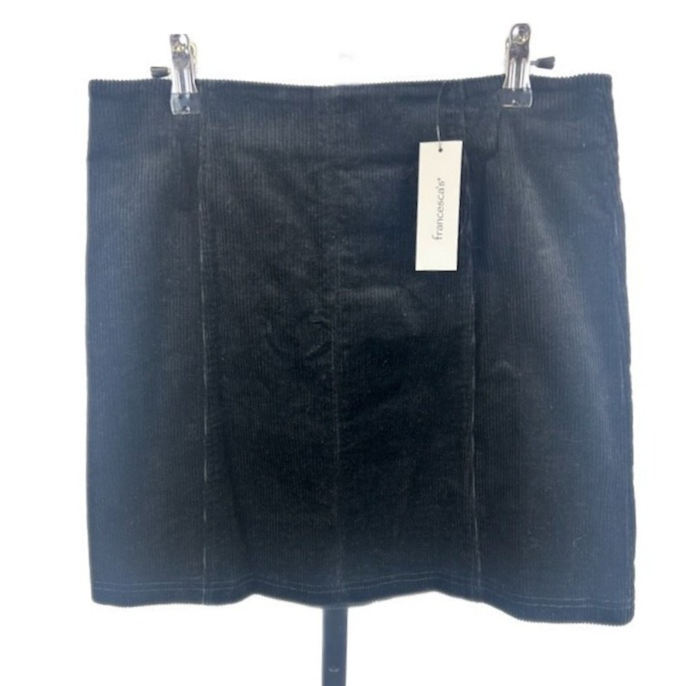 New Francesca's Corduroy Mini Skirt Women's Size Medium Black A-Line Zipper Back
